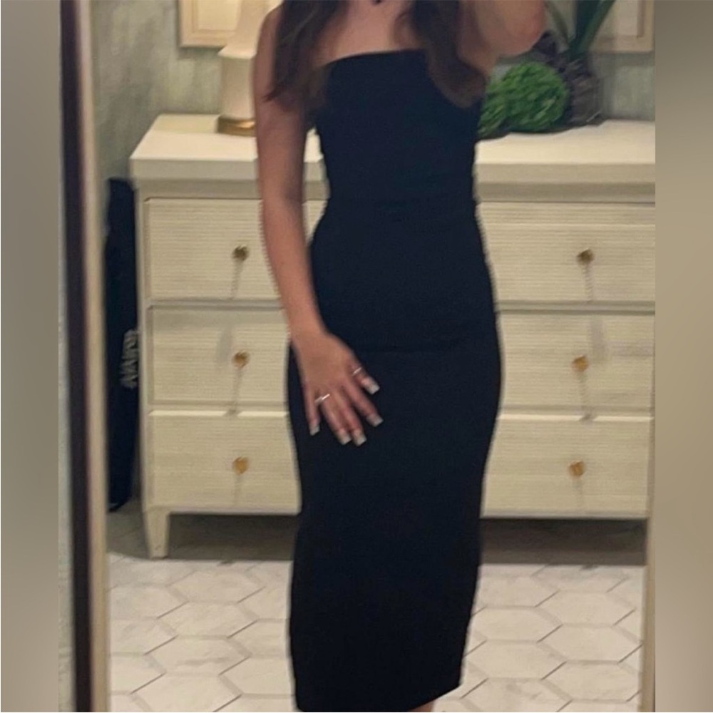 Zara Black Strapless body cone midi knit Dress